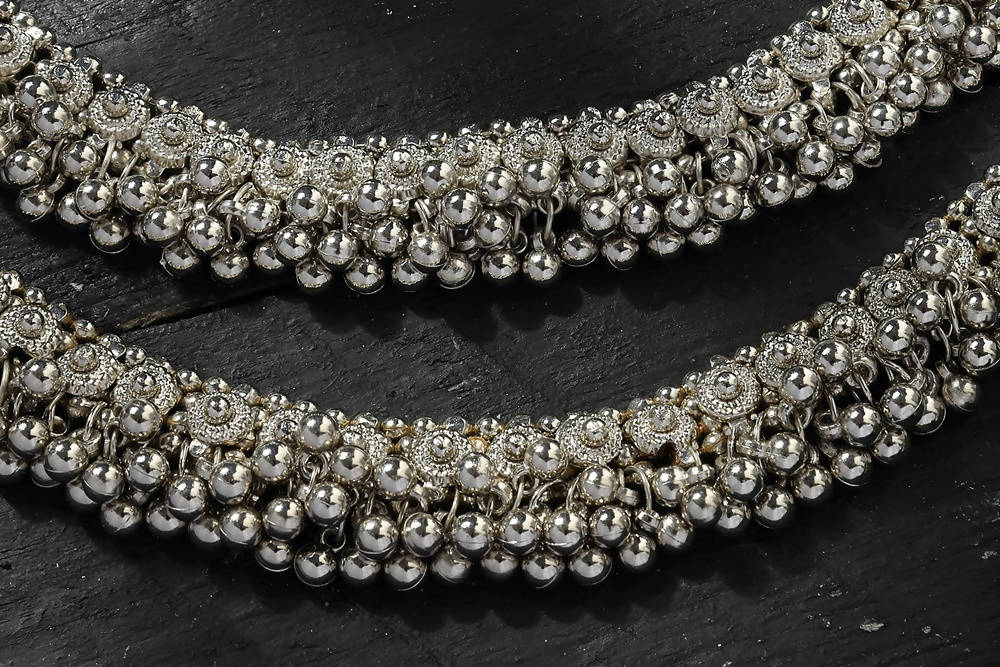 Mominos Fashion Kamal Johar Oxidised Heavy Silver Anklets | Grocsy