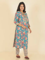 Aramya Green Soft Cotton Floral Print Straight Kurta Pant Set for Women | Grocsy