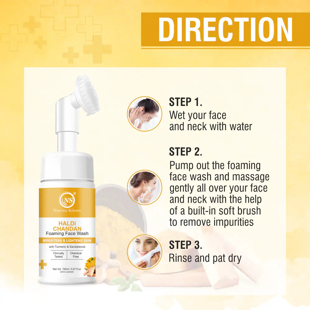Nuerma Science Haldi Chandan Foaming Face Wash | Improve Skin Texture & Reduces Acne | Grocsy