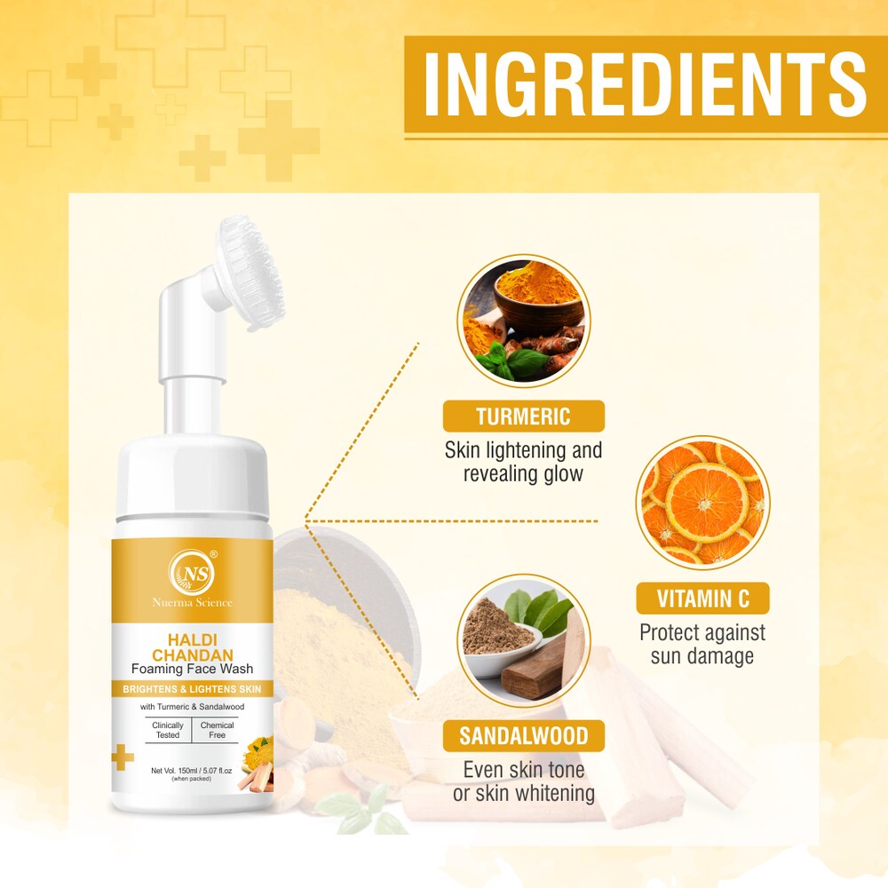 Nuerma Science Haldi Chandan Foaming Face Wash | Improve Skin Texture & Reduces Acne | Grocsy