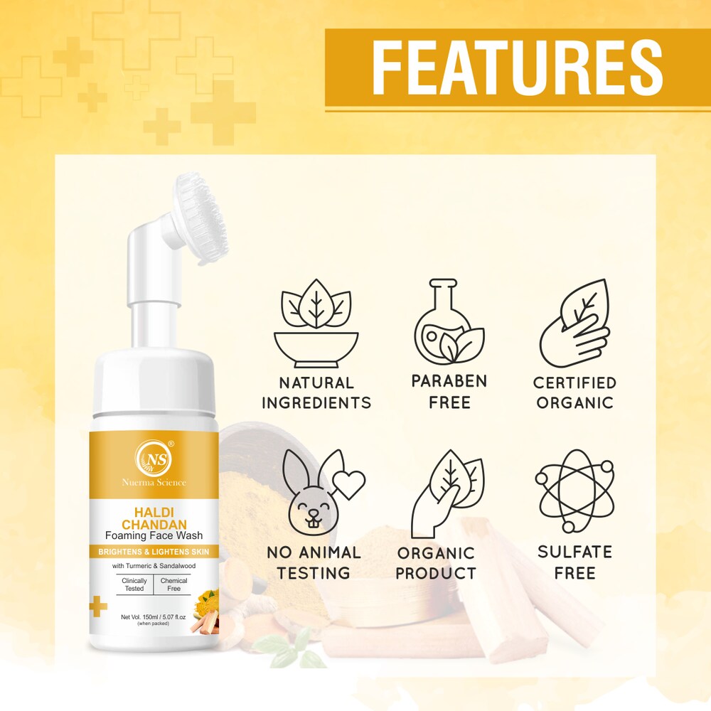 Nuerma Science Haldi Chandan Foaming Face Wash | Improve Skin Texture & Reduces Acne | Grocsy