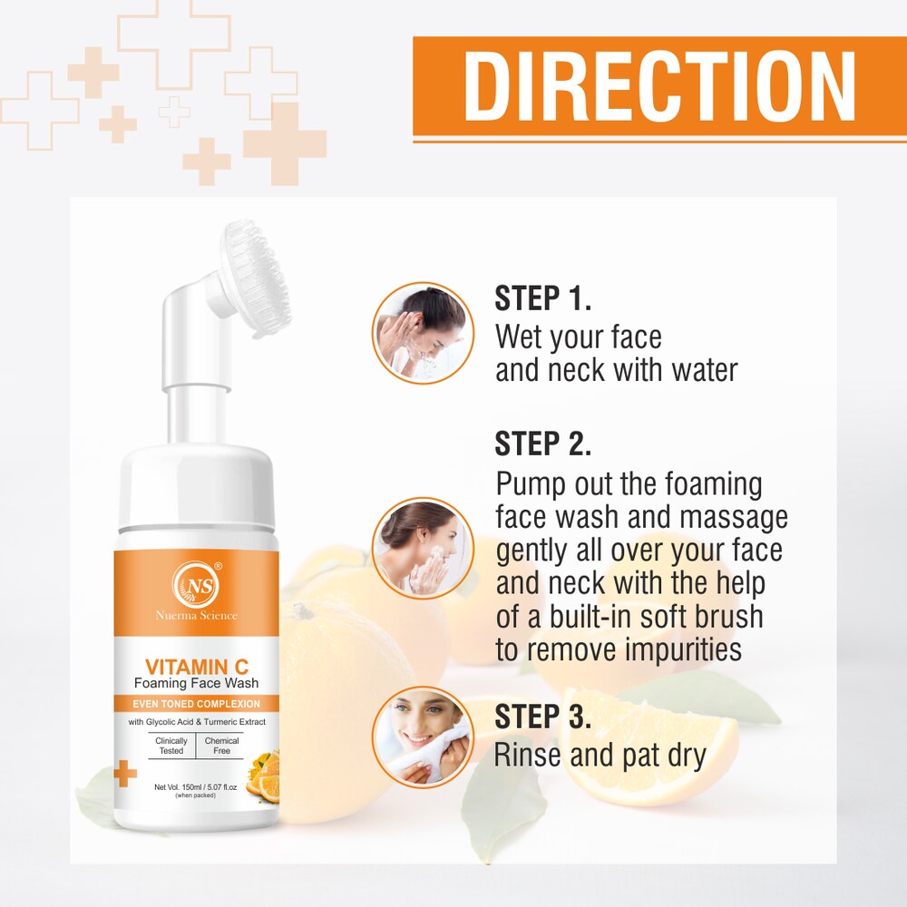 Nuerma Science Vitamin C Foaming Face Wash | To Enhance Skin Glow & Reduce Pigmentation | Grocsy