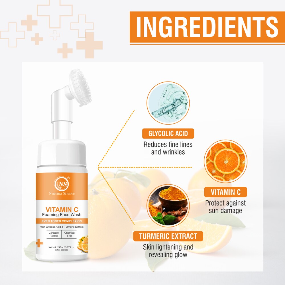 Nuerma Science Vitamin C Foaming Face Wash | To Enhance Skin Glow & Reduce Pigmentation | Grocsy