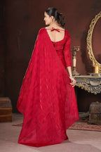 Vastranavya Red Jimmy Choo Silk 3mm Sequence work with Cross Stitch Embroidery work & Cutwork Border Saree | Grocsy