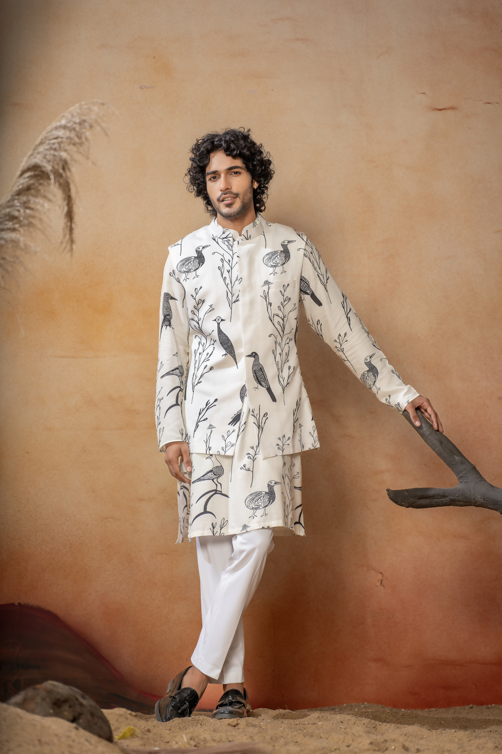 Feathered Nature’S Elegance Nehrujacket Set by Hilo Design | Grocsy