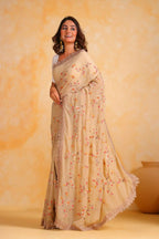Vamsee Riva Beige Georgette Saree | Grocsy