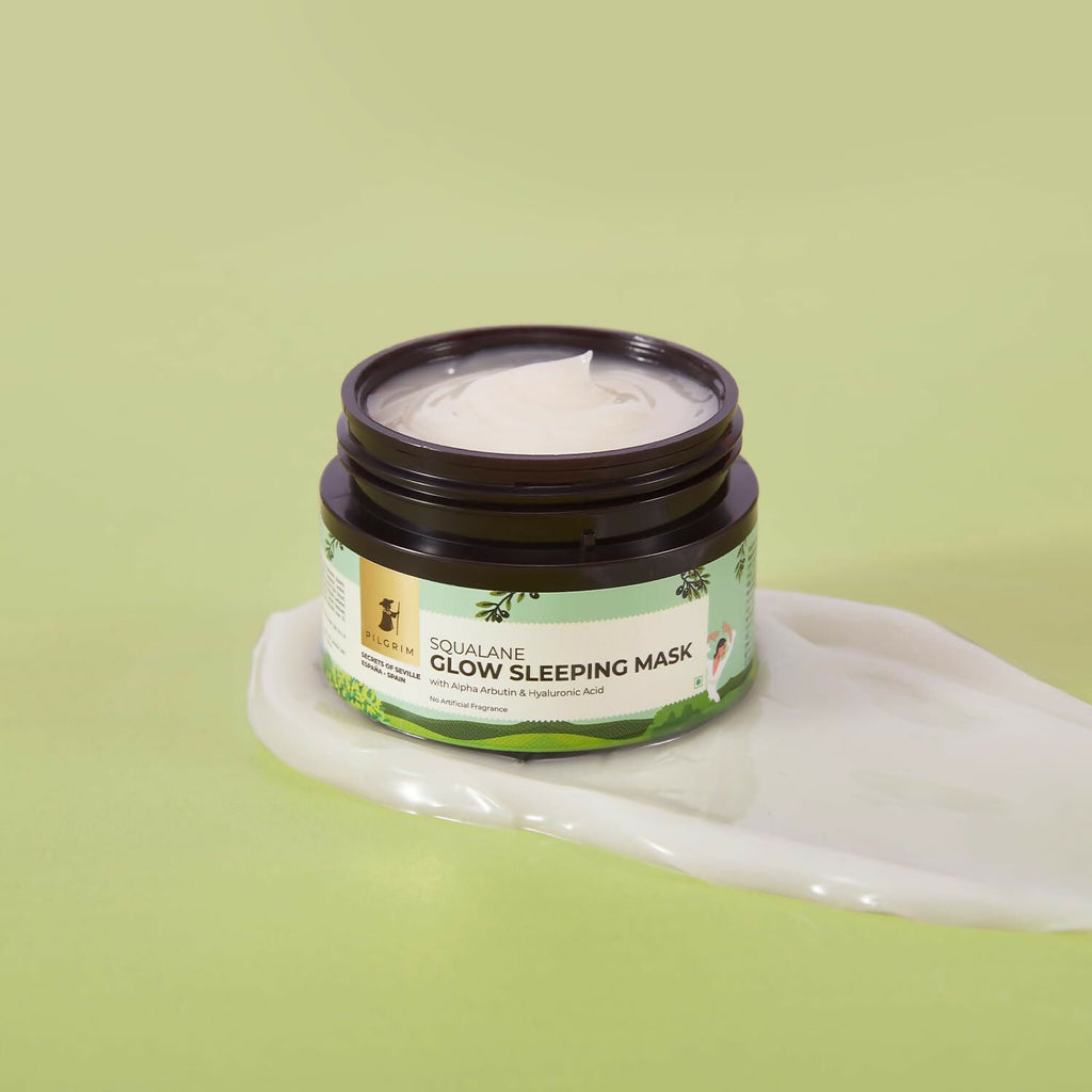 Pilgrim Spanish Glow Sleeping Face Mask with Alpha Arbutin & Hyaluronic Acid For Glowing Skin & Skin Hydration | Grocsy