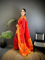 Joban Fashion Red Butti Motifs Soft Silk Patola Saree | Grocsy