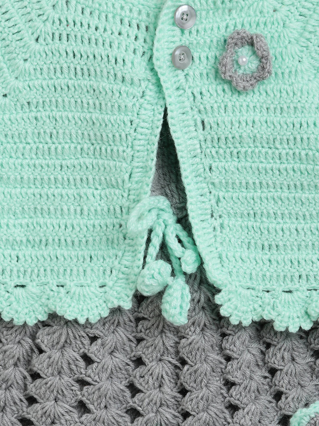 ChutPut Hand knitted Crochet Maharani Wool Dress For Baby Girls - Green | Grocsy