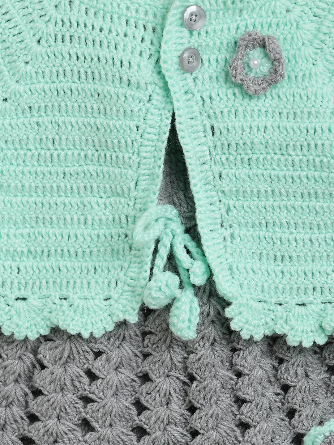 ChutPut Hand knitted Crochet Maharani Wool Dress For Baby Girls - Green | Grocsy