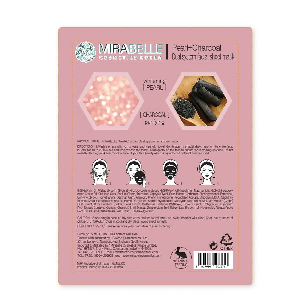 Mirabelle Korea Pearl + Charcoal Dual System Facial Sheet Mask | Grocsy