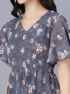 Myshka Women Grey Floral Midi Dress | Grocsy