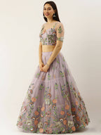 House of Panchhi Lavender - Net Embroidered Sequence Lehenga | Grocsy