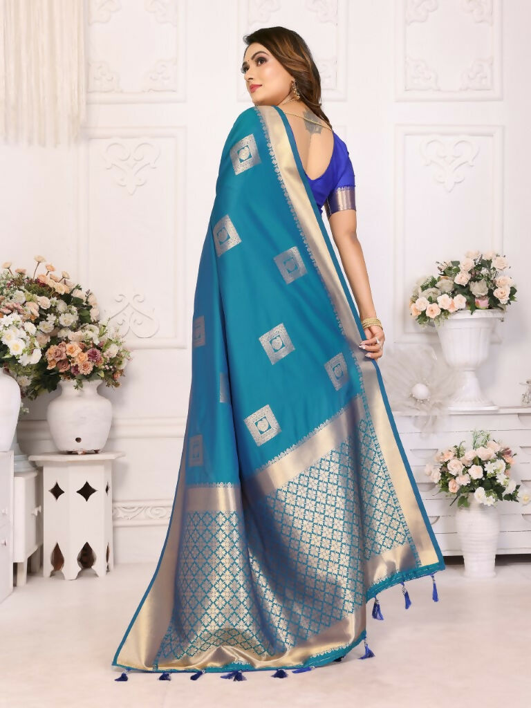 Anaita Blue Soft Silk With Zari Weaving Borders Saree With Blouse | Grocsy