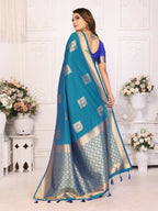 Anaita Blue Soft Silk With Zari Weaving Borders Saree With Blouse | Grocsy