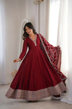 Lehenga Mart Designer Anarkali Suit With Kurta, Dupatta For Women-Dark Maroon | Grocsy