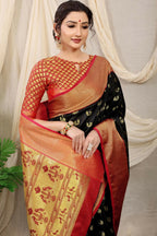 Jyoti Fashion Women's Black Banarasi Silk Zari Woven Saree with Blouse | Grocsy