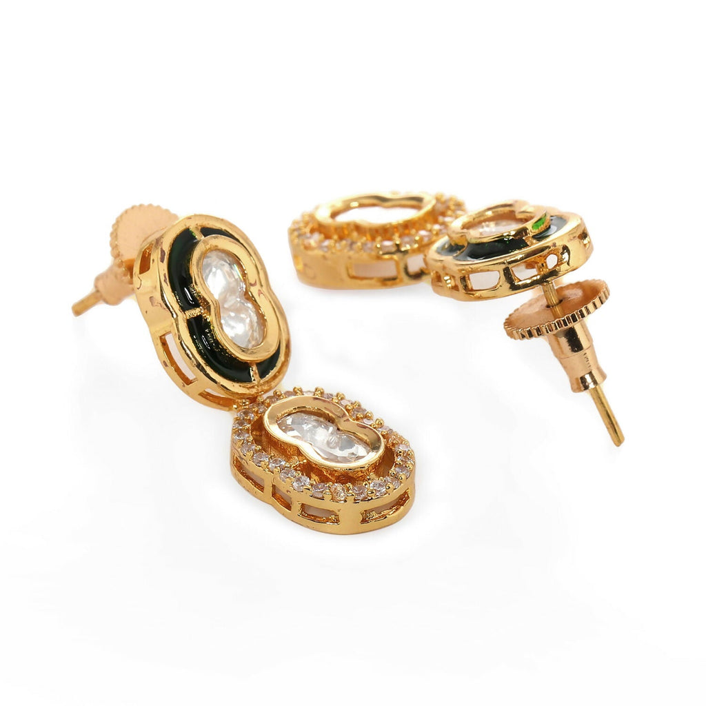 Duet Mufli Meenakari and Diamond Gold-Polished Earrings (Gold) - Ruby Raang | Grocsy