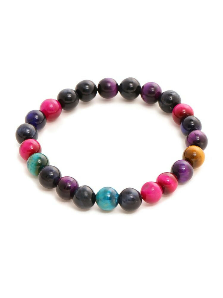 Red Carnelian, Lapis Lazuli, Amethyst and Green Avanturine Multicoloured Black Toned crystal bracelet - Ruby Raang | Grocsy