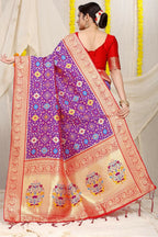 Jyoti Fashion Women's Purple Patola Silk Zari Woven Saree with Blouse | Grocsy