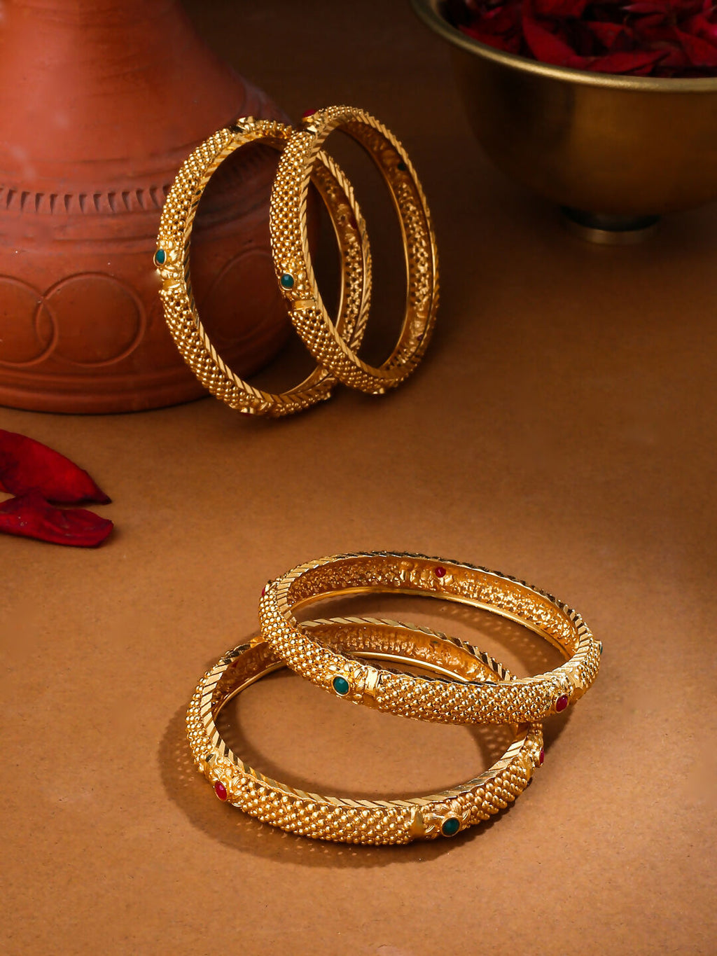 NVR Women's Set of 4 Gold-Polished Traditional Bangles | Grocsy