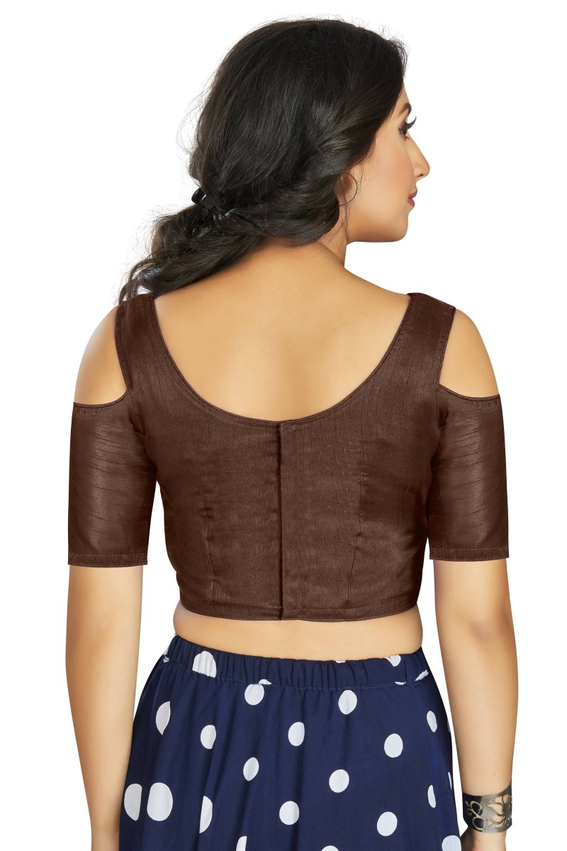 Aastha Fashion Women's Coffee Art Silk Cold Shoulder Sleeve Readymade Blouse | Grocsy