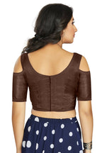 Aastha Fashion Women's Coffee Art Silk Cold Shoulder Sleeve Readymade Blouse | Grocsy