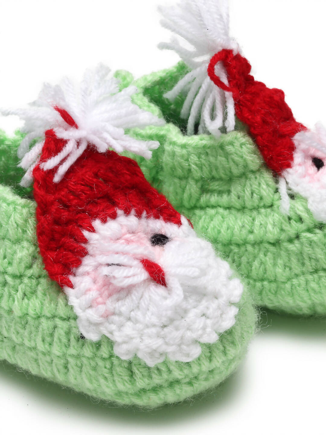 Chutput Kids Woollen Hand Knitted Santa Face Booties - Green | Grocsy