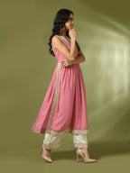 Myshka Women's Pink Solid Georgette Anarkali Party Kurta Set | Grocsy
