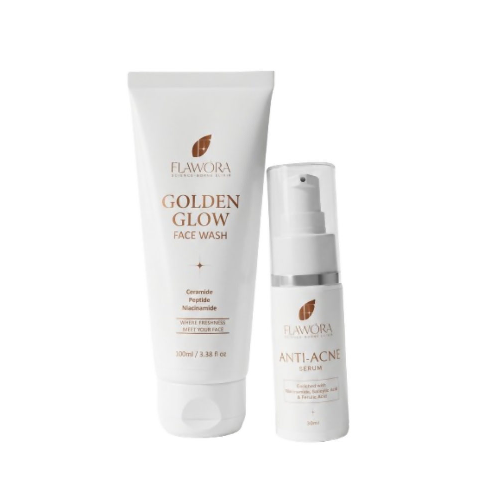 Flawora Set of Golden Glow Face Wash and Anti Acne Serum | Grocsy