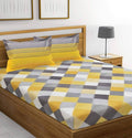 Vamika Printed Cotton Yellow & Multicolor Bedsheet With Pillow Covers (LEOC_CHECK_Y) | Grocsy