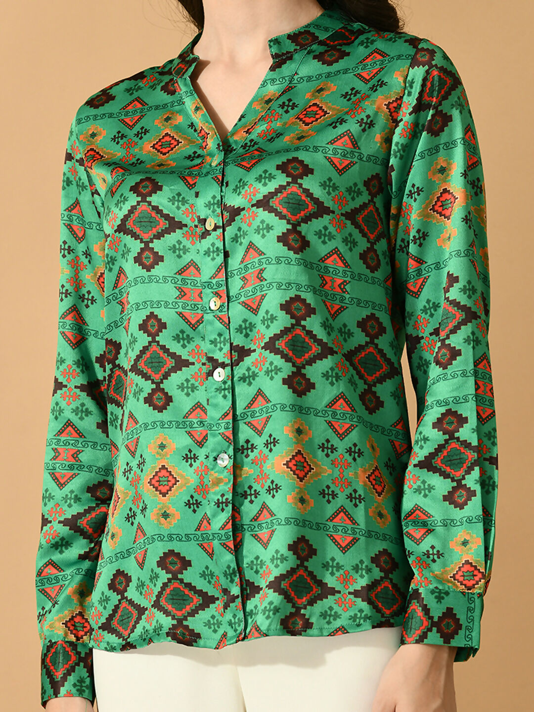 Myshka Women's Multi Satin Printed Smart Shirt | Grocsy