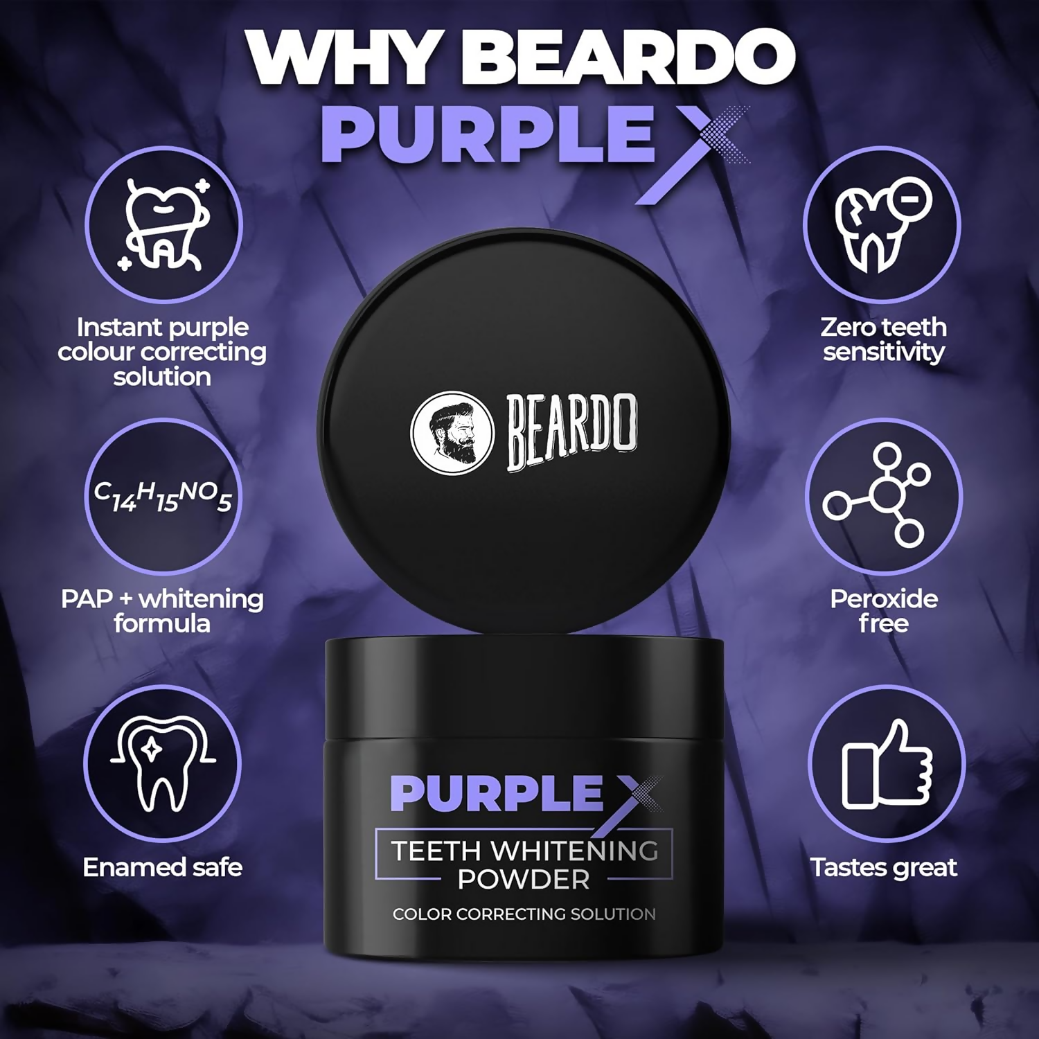 Beardo Purple X Teeth Whitening Powder | Grocsy