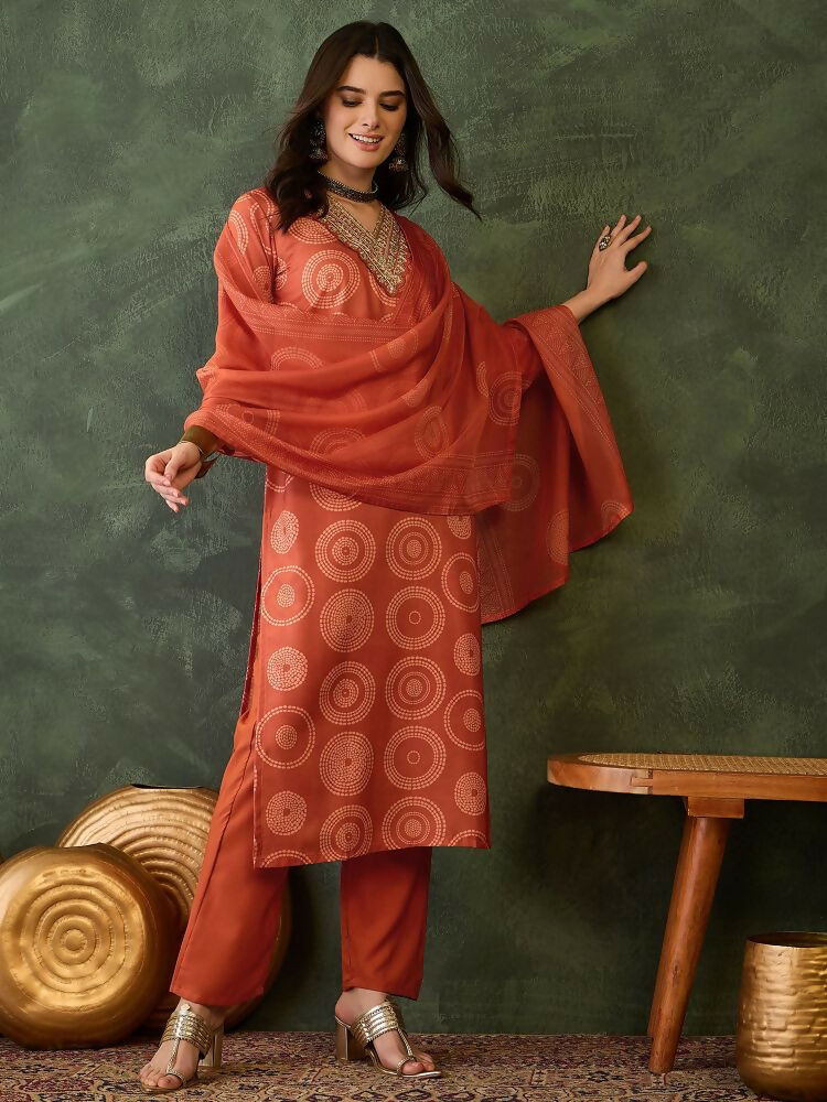 The52 Women's Gorgeous Rayon Embroidery Straight Kurta with Pant And Dupatta Set | Grocsy