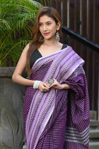 Beatitude Lavender Cotton Jacqaurd Border Tangail Handloom Saree | Grocsy