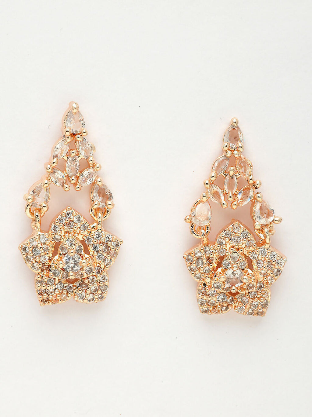 NVR Women's Rose Gold-Polished American Diamond-Studded Handcrafted Jewellery Set | Grocsy