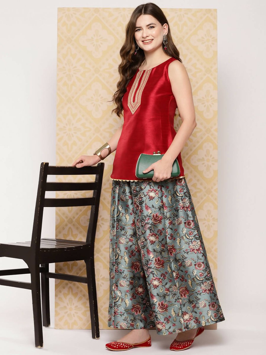 Ahalyaa Women's Traditional Wear Co-ods - Red | Grocsy