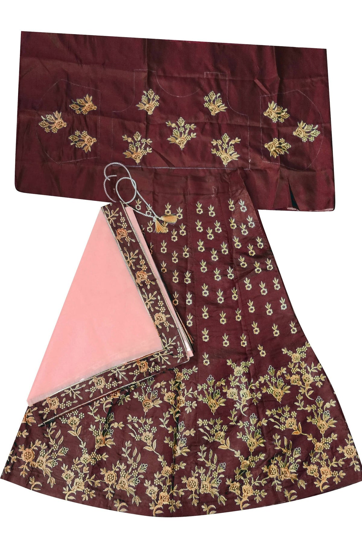 Dwiden Maroon Baby Doll Tafetta Sattin Semi-Stitched Girl's Lehenga Choli | Grocsy