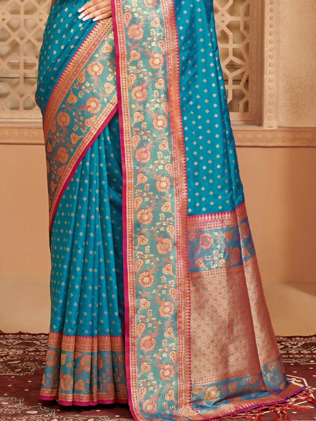 Shree Shyam Fashion Silk Blend Blue Saree | Grocsy