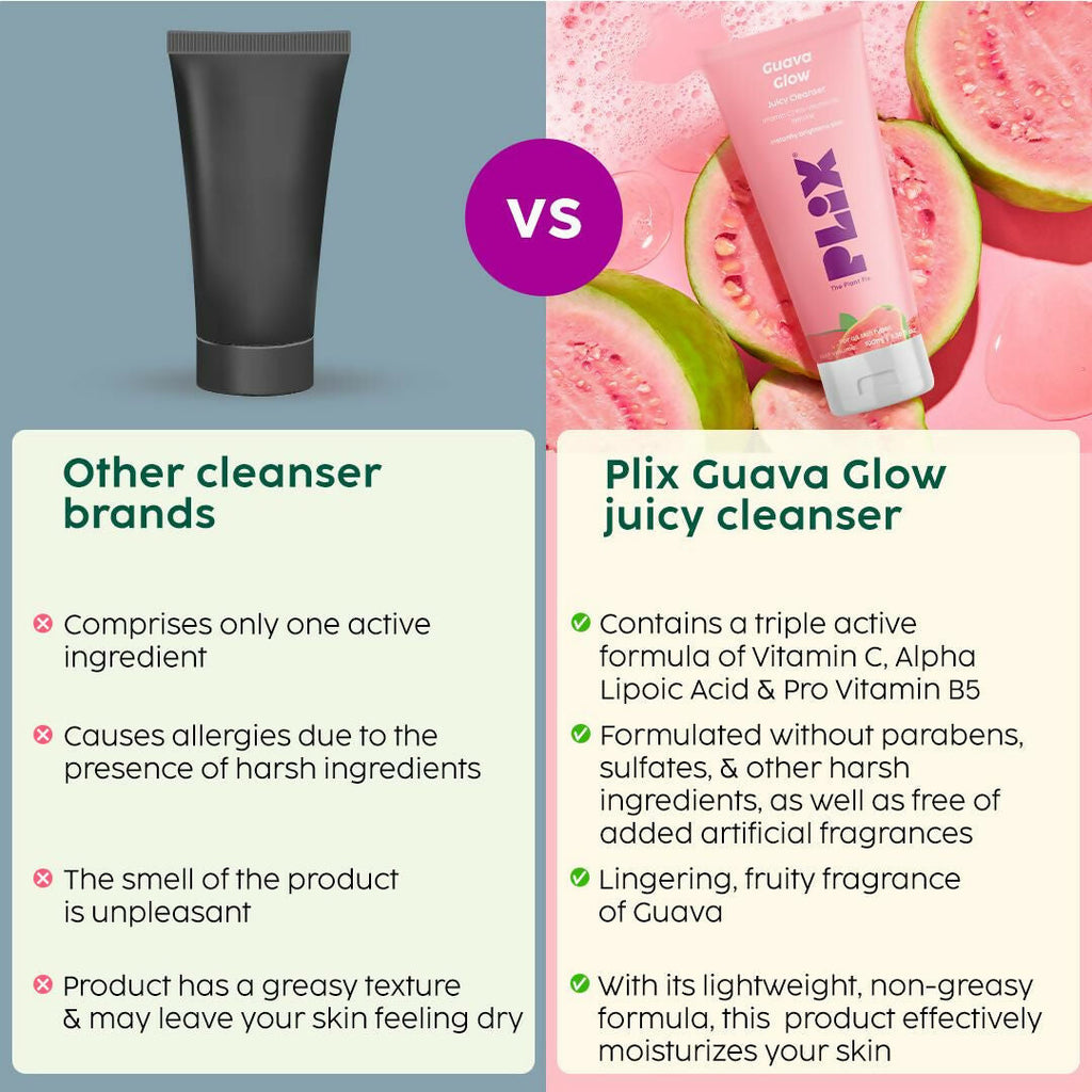 PLIX The Plant Fix Guava Glow Juicy Cleanser For Skin Brightening With Vitamin C | Grocsy