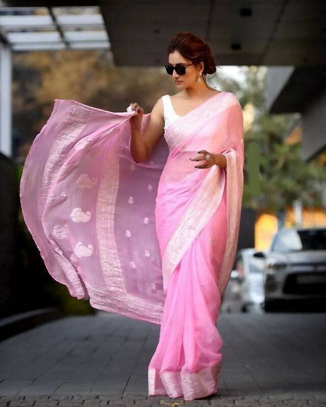 DEIANA'S Beautiful Designer Golden zari Soft Cotton Saree - Pink | Grocsy