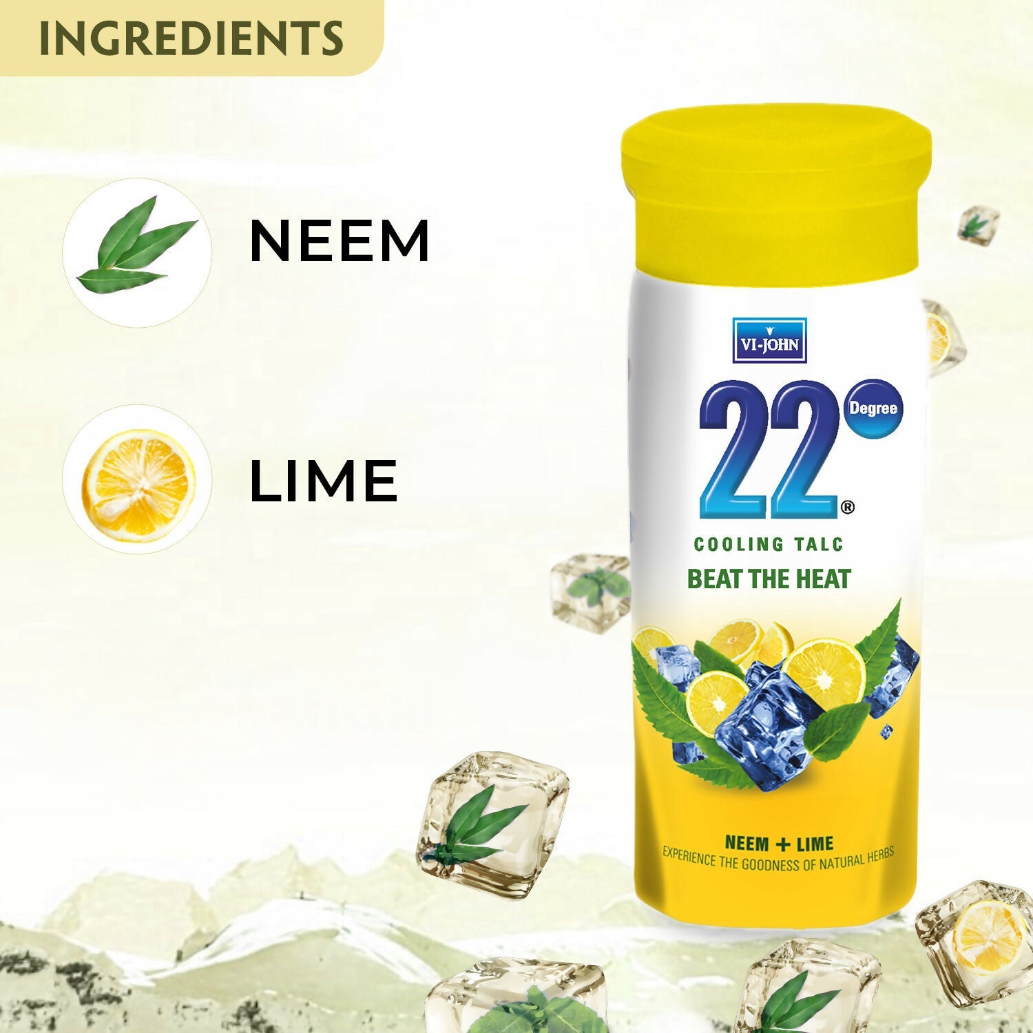 VI-JOHN 22 Degree Cooling Talc Beat the Heat Neem and Lime | Grocsy