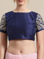 Saree Mall Pink & Navy Blue Embroidered Saree | Grocsy