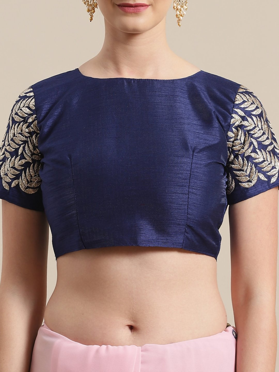 Saree Mall Pink & Navy Blue Embroidered Saree | Grocsy