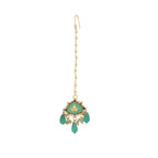 Nuyug 22K Gold Plated Lush Green Maang Tikka & Earrings Set | Grocsy