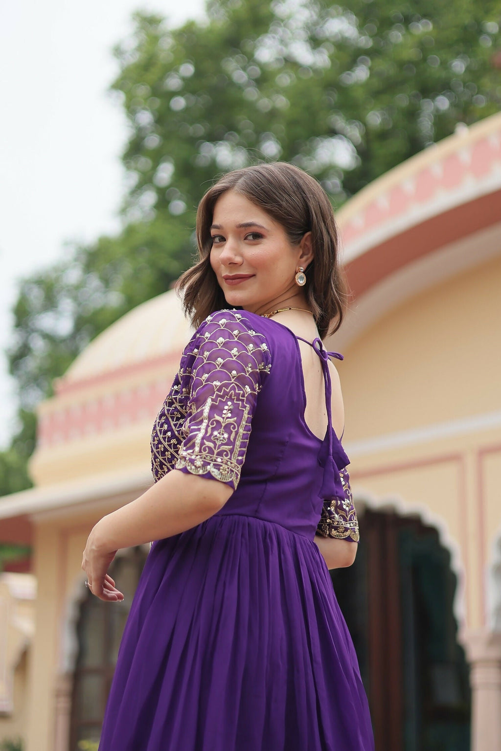 Joban Fashion Purple Georgette Sequence Embroidery Work Gown | Grocsy