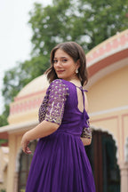 Joban Fashion Purple Georgette Sequence Embroidery Work Gown | Grocsy