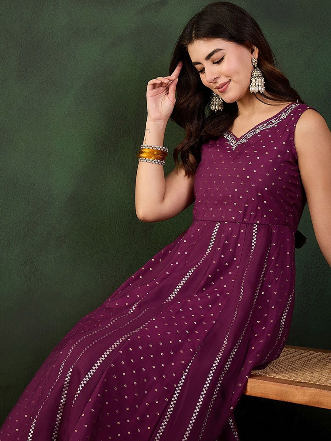Sangria Woven Design Anarkali Kurta | Grocsy