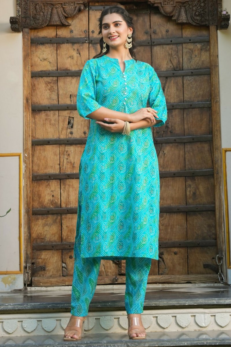 Aramya Straight Soft Cotton Bandhani Print Women's Kurta - Blue | Grocsy
