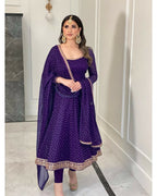 Teeya Creation Purple Color Bandhani Print With Embroidery Work Functional Wear Gown | Grocsy